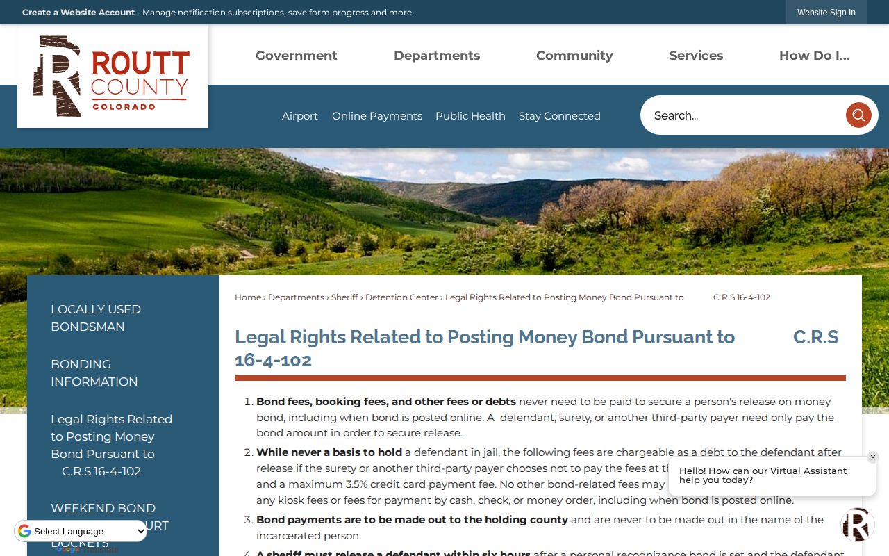 Routt County same-day release legal rights bond source