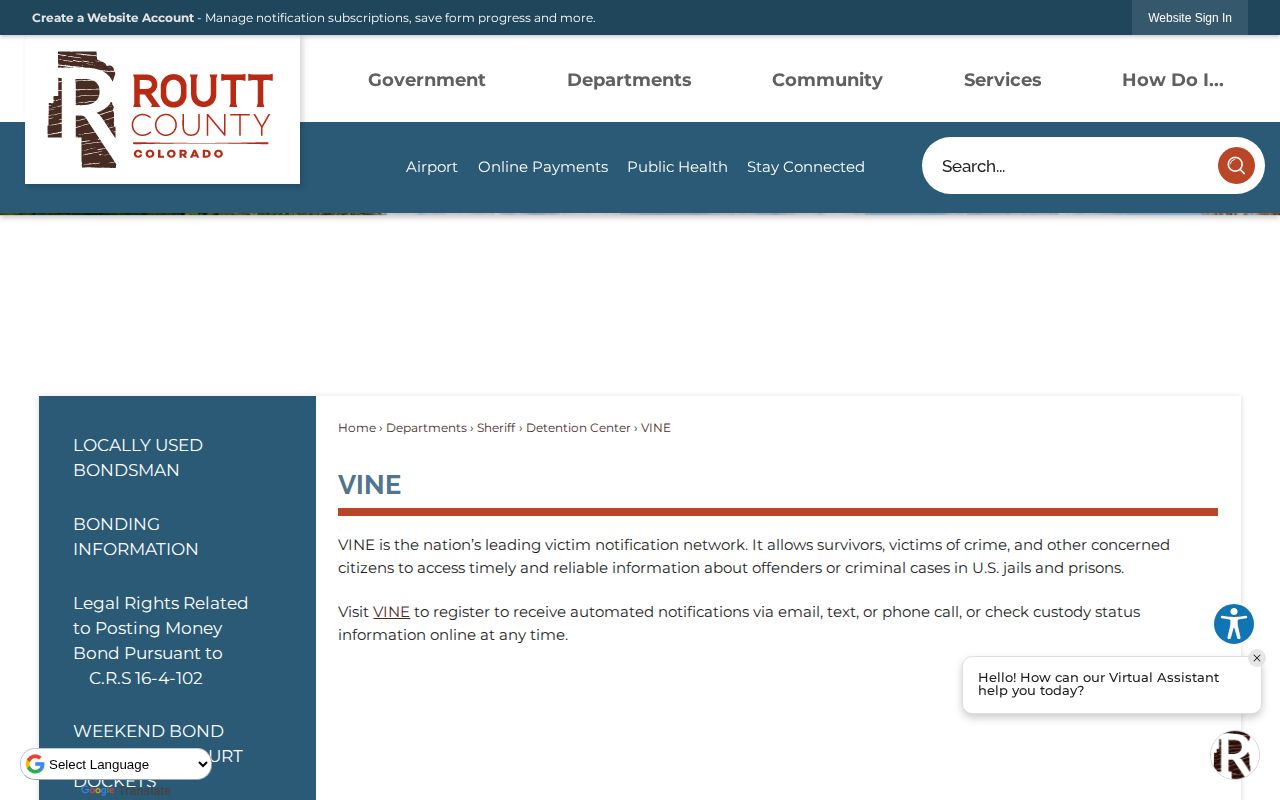 Routt County 24-hour release VINE notification fallback